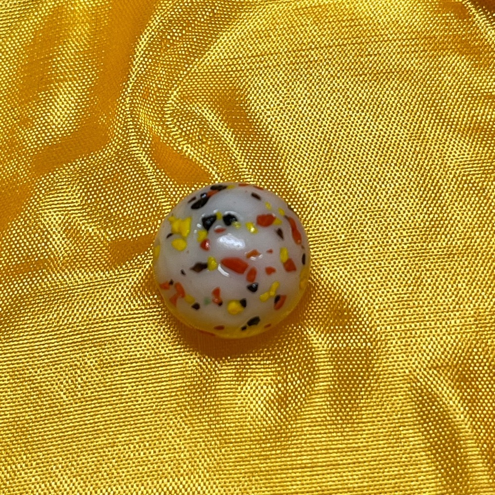 Vintage Pair White Frit Speckled Glass marbles, colorful embedded flecks